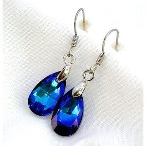Sterling Silver Blue Crystal Dangle Earrings